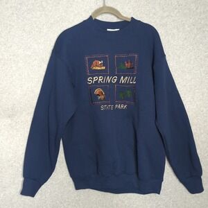 Vintage 90s Spring Mill State Park‎ Sweatshirt Winona USA M Nature Embroidered